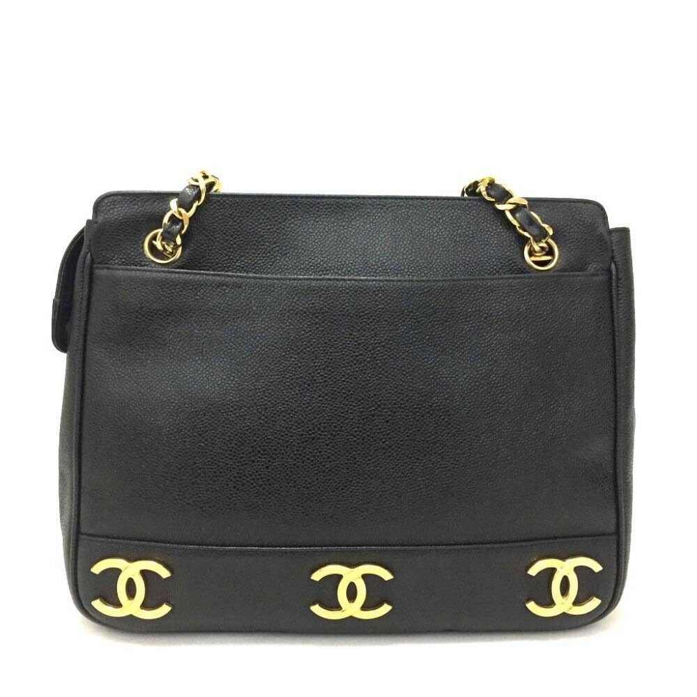 💯 Auth CHANEL Triple Coco Caviar Skin Chain Tote - Picture 2 of 8